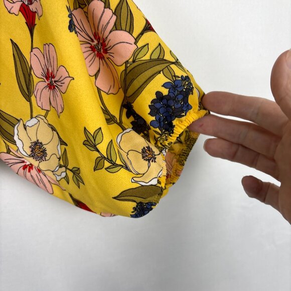 Heart + Hips Floral Crop Top‎ Women’s Medium Yellow Boho Blouse Puff Sleeves - Picture 5 of 15